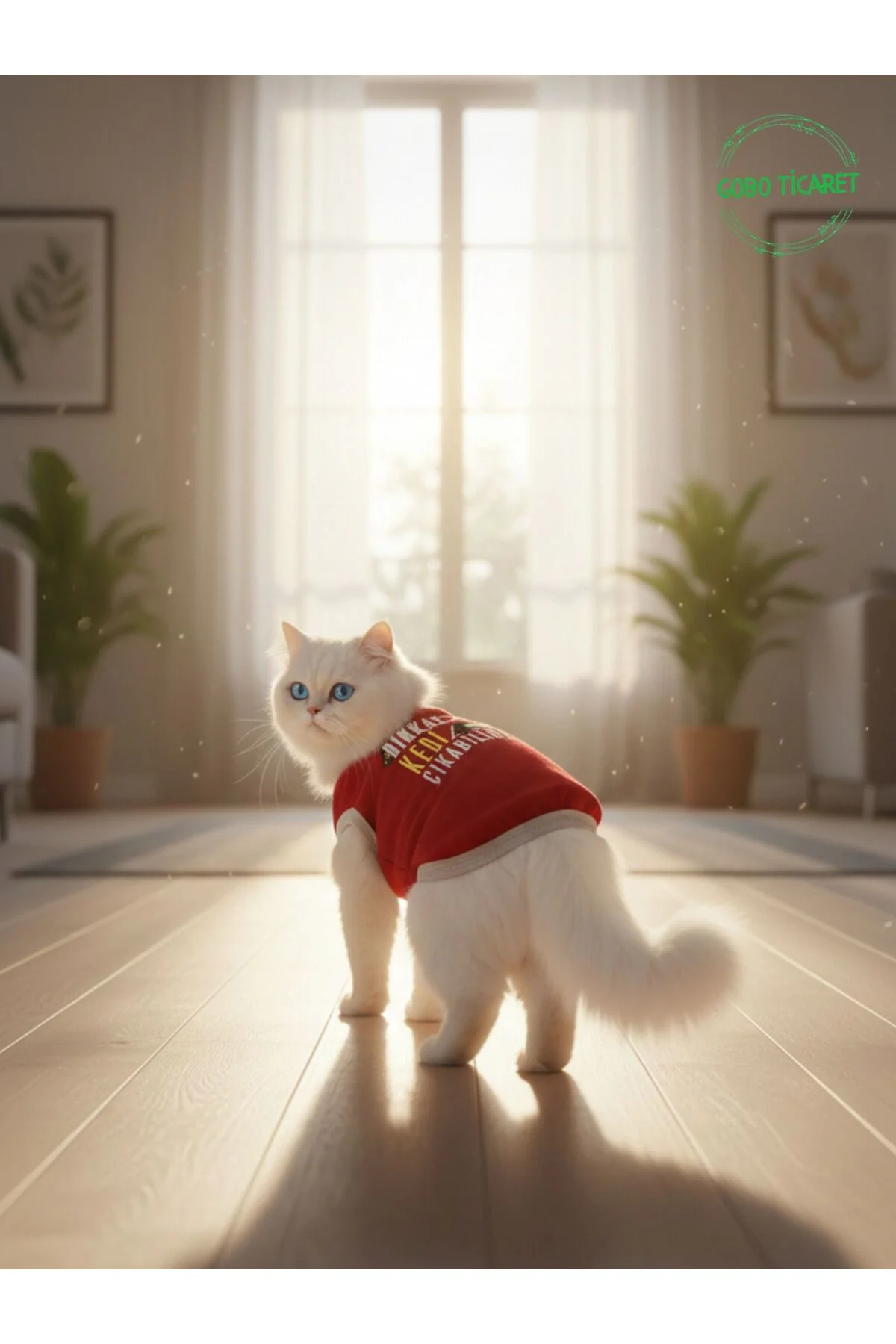 Dikkat Kedi Çıkabilir ! Yazılı Kırmızı Kedi ve Köpek Kıyafeti Elb
