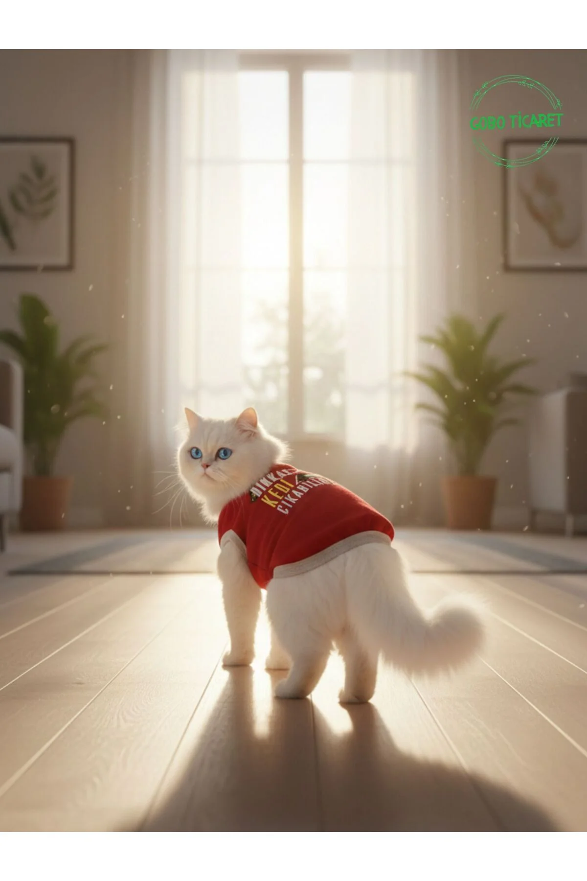 Dikkat Kedi Çıkabilir ! Yazılı Kırmızı Kedi ve Köpek Kıyafeti Elb