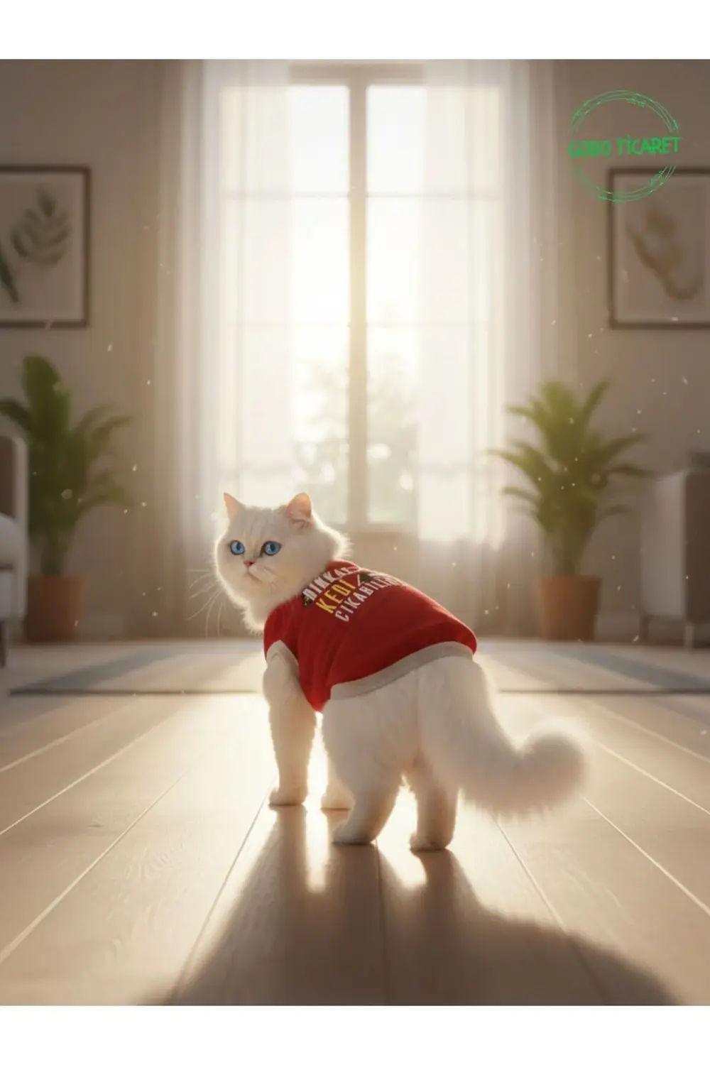 Dikkat Kedi Çıkabilir Baskılı Kırmızı Kedi ve Köpek Kıyafeti Elbi