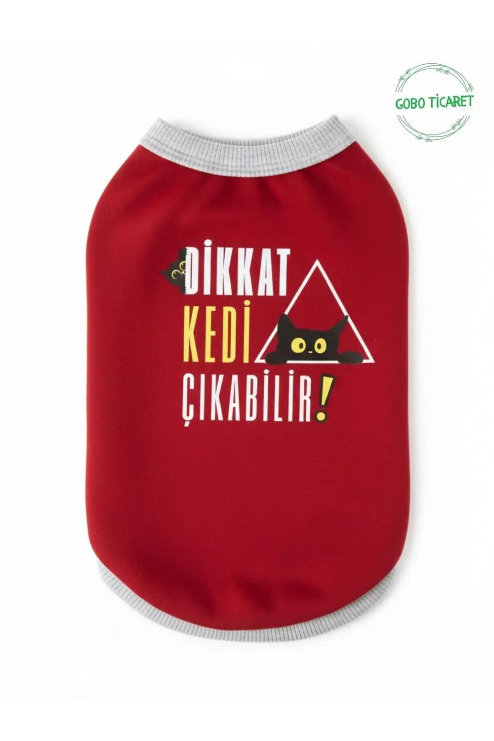Dikkat Kedi Çıkabilir Baskılı Kırmızı Kedi ve Köpek Kıyafeti Elbi
