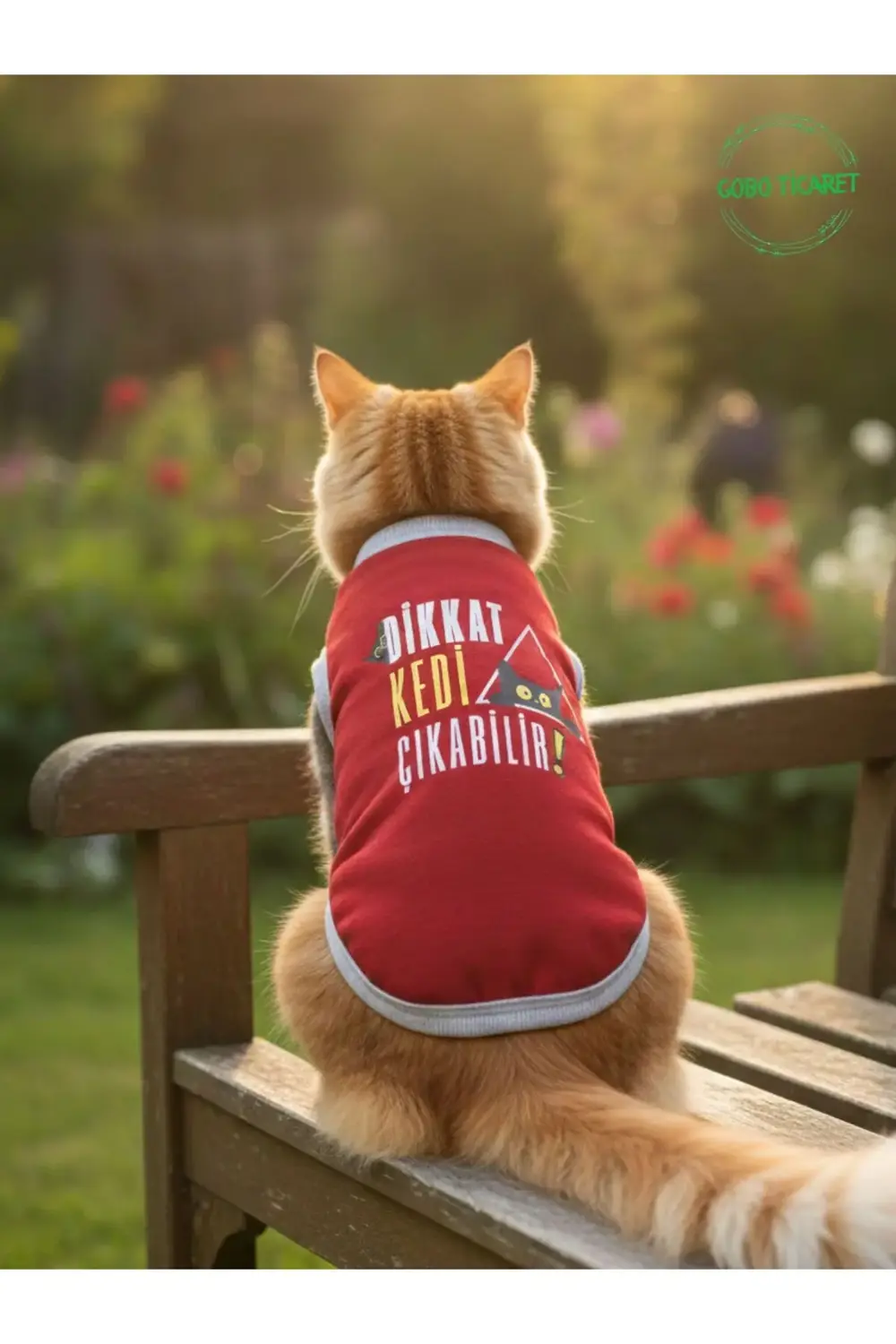 Dikkat Kedi Çıkabilir ! Yazılı Kırmızı Kedi ve Köpek Kıyafeti Elb