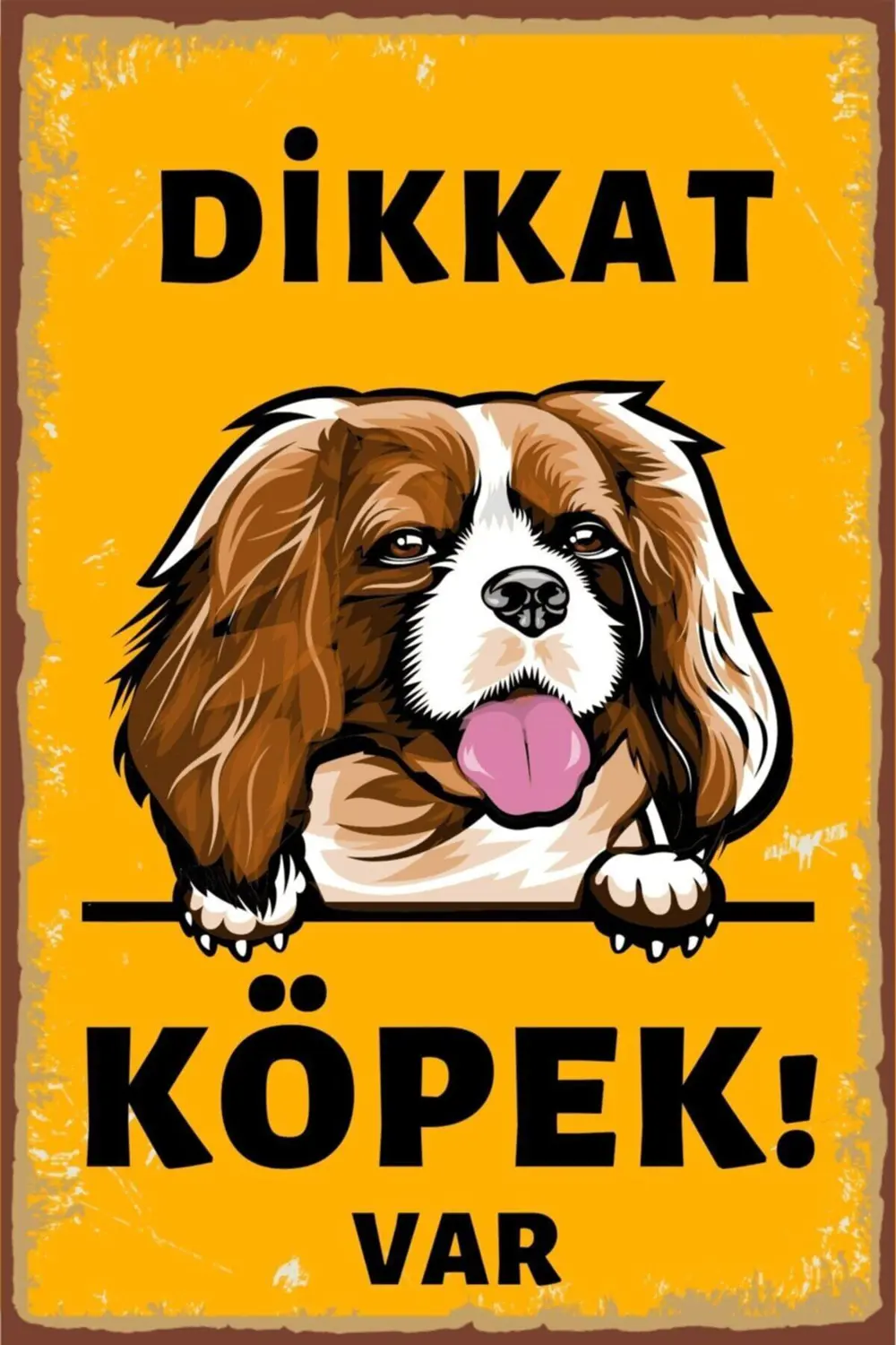 Dikkat Köpek Var Retro Ahşap Poster