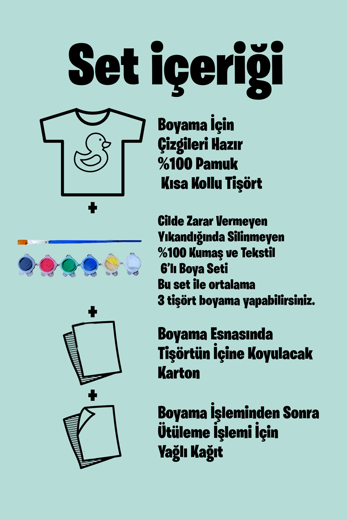 Dinazor Desenli Çocuklar Için Tişört Boyama Seti Full Set