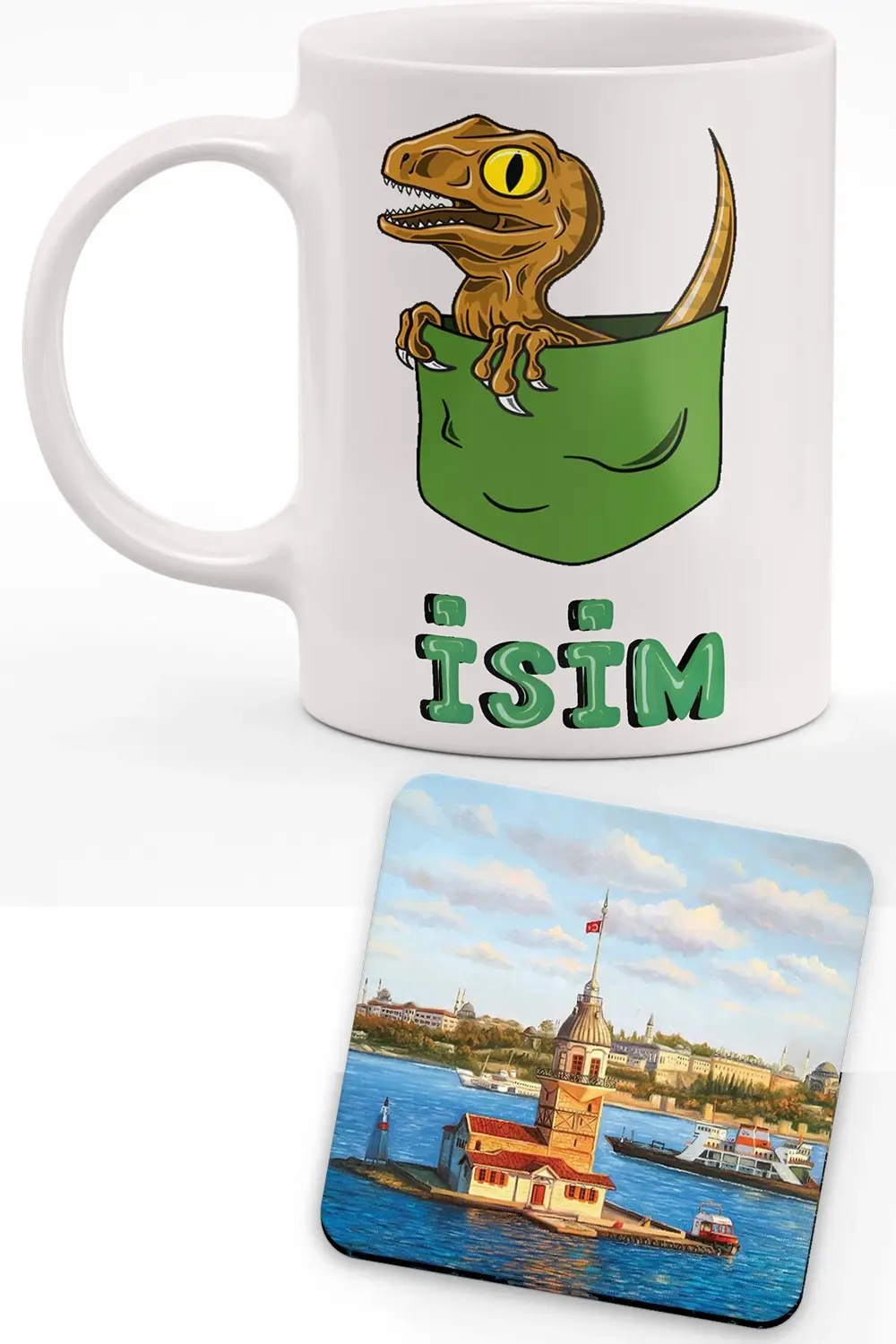 Dinazor, Kişiye Özel Isimli, Çift Tarafı Baskılı Porselen Kupa Ve