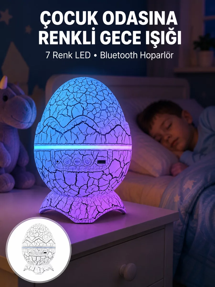 Dinazor Yumurta Gece Lambası Yeni Nesil - Çocuklar İçin Eğlenceli ve Huzurlu Uyku Sağlayan Dekoratif Aydınlatma