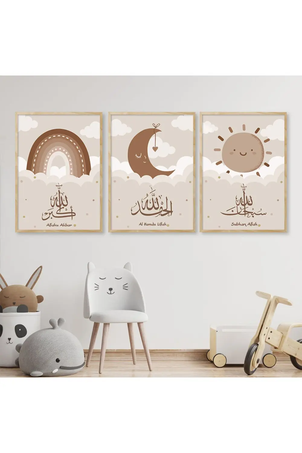 Dini Temalı Dekoratif, 3' Parça Çerçeve Görünümlü  MDF Tablo Seti