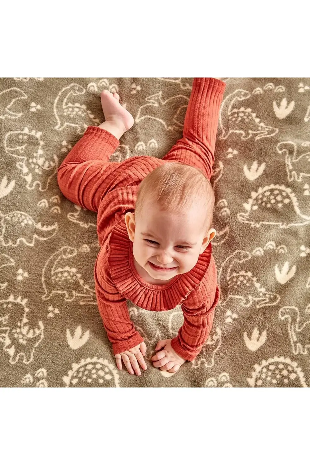 Dino Hayvan Baskılı%60 Pamuk%33 Akrilik%7 Bebek Battaniye, Haki,