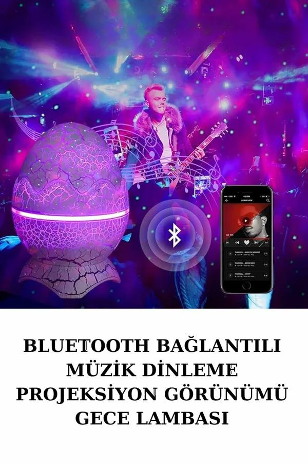 Dinozor Bluetooth Hoparlör ve Projeksiyonlu Renk Değiştiren Gece Lambası - Çocuk Odası Işık ve Ses Çözümü