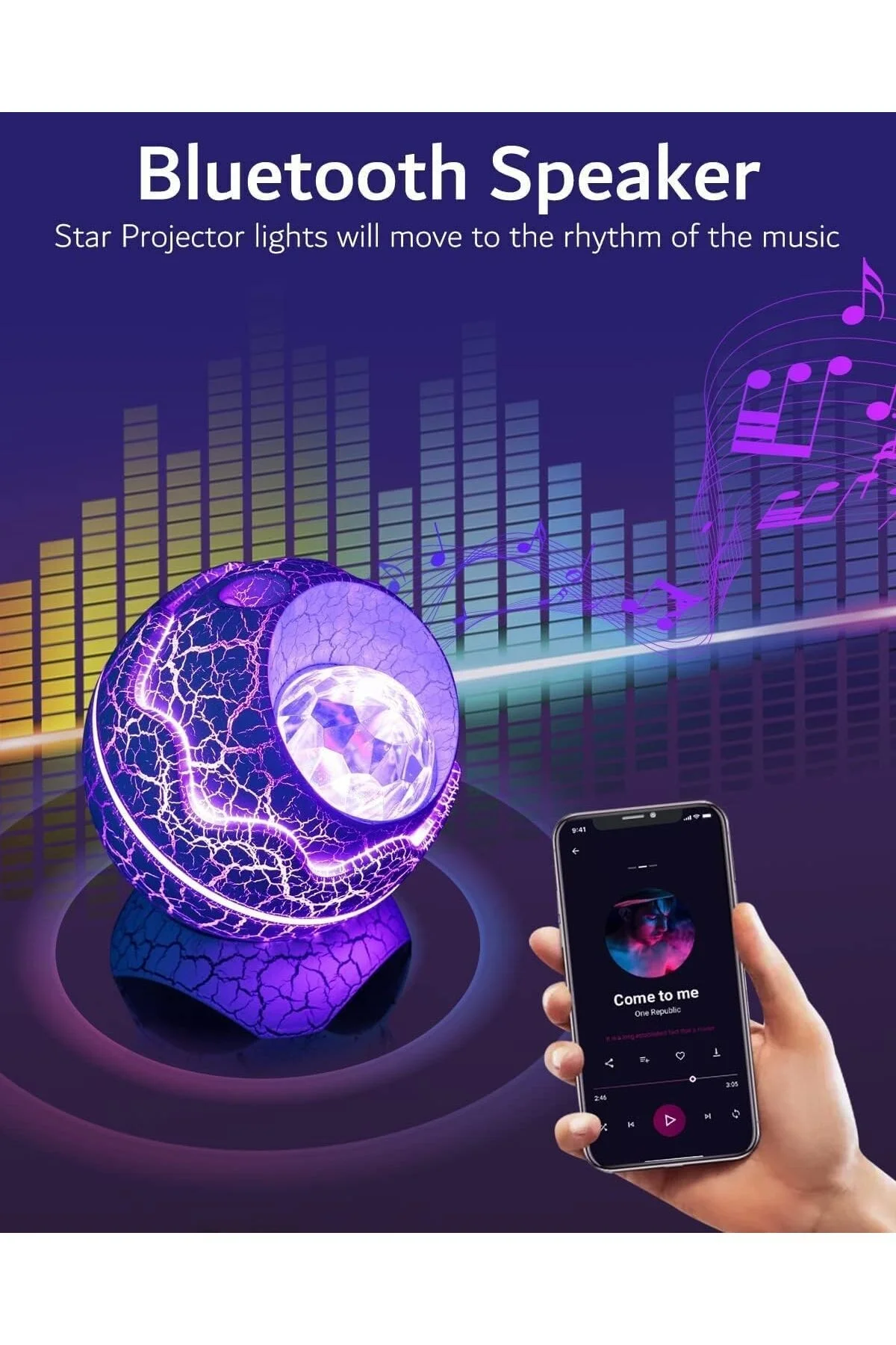 Dinozor tasarımlı bluetooth hoparlör gece lambası galaxy led projektör çok renkli 2 saat