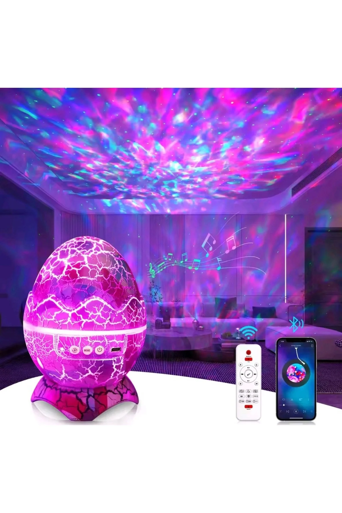 Dinozor tasarımlı bluetooth hoparlör gece lambası galaxy led projektör çok renkli 2 saat