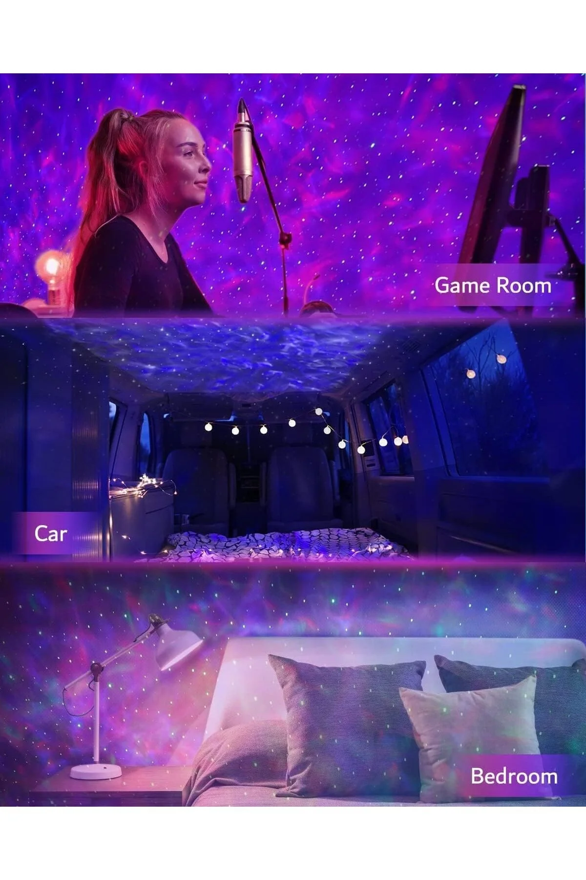Dinozor tasarımlı bluetooth hoparlör gece lambası galaxy led projektör çok renkli 2 saat