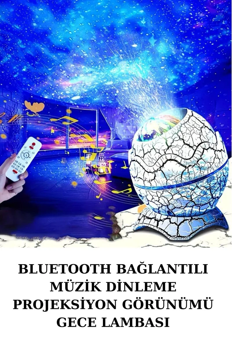 Dinozor Yumurtası Gece Masa Lambası Bluetooth Hoparlör - 14 Renk Galaksi Projektör