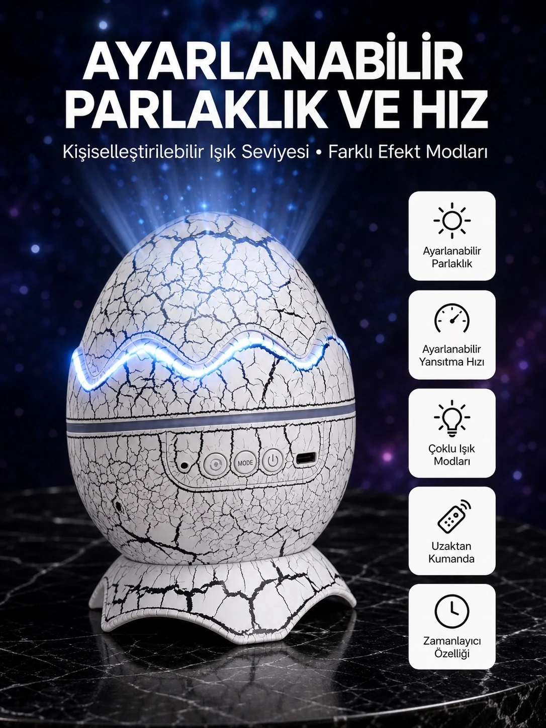Dinozor Yumurtası Tasarımlı Projektörlü Gece Lambası Fiyatı, Yorumları ve Özellikleri