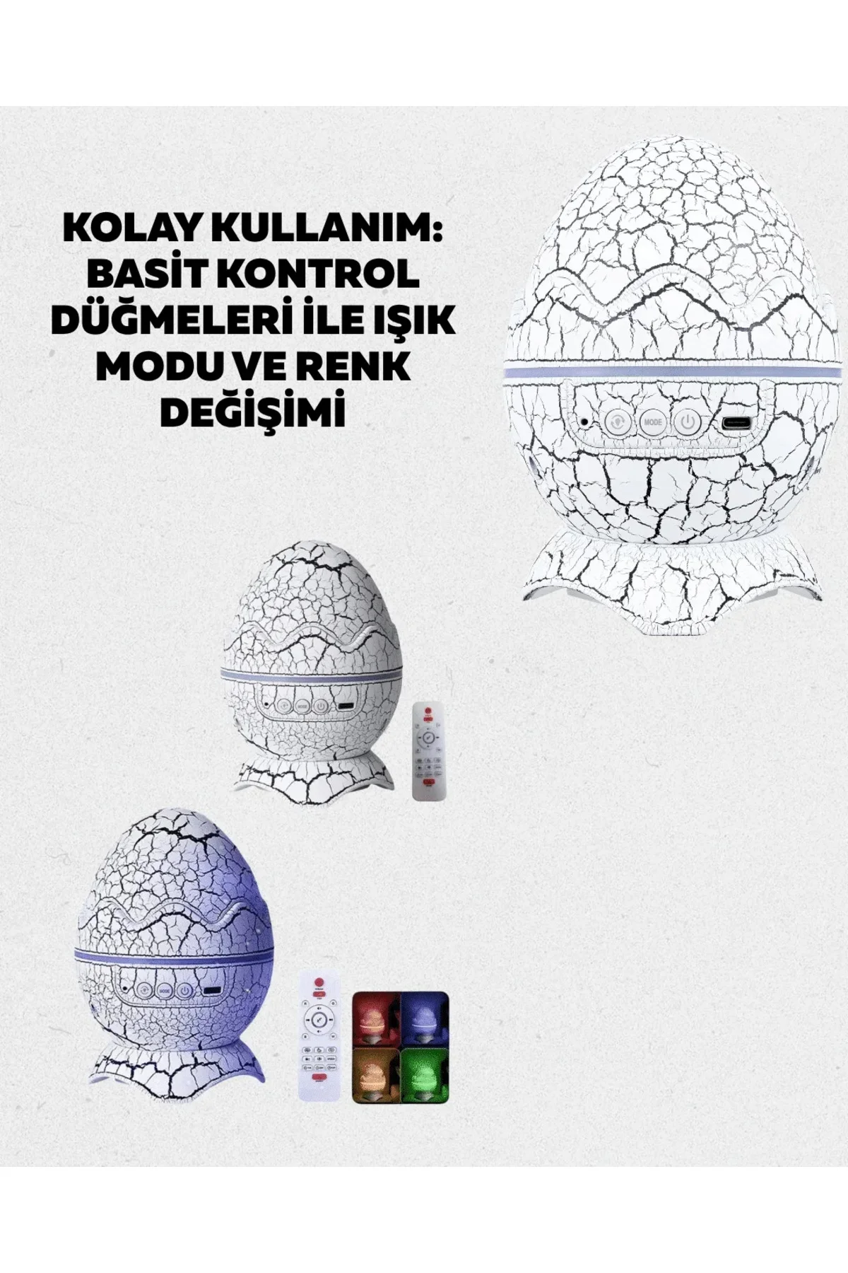 Dinozor Yumurtası Tasarımlı Projektörlü Gece Lambası