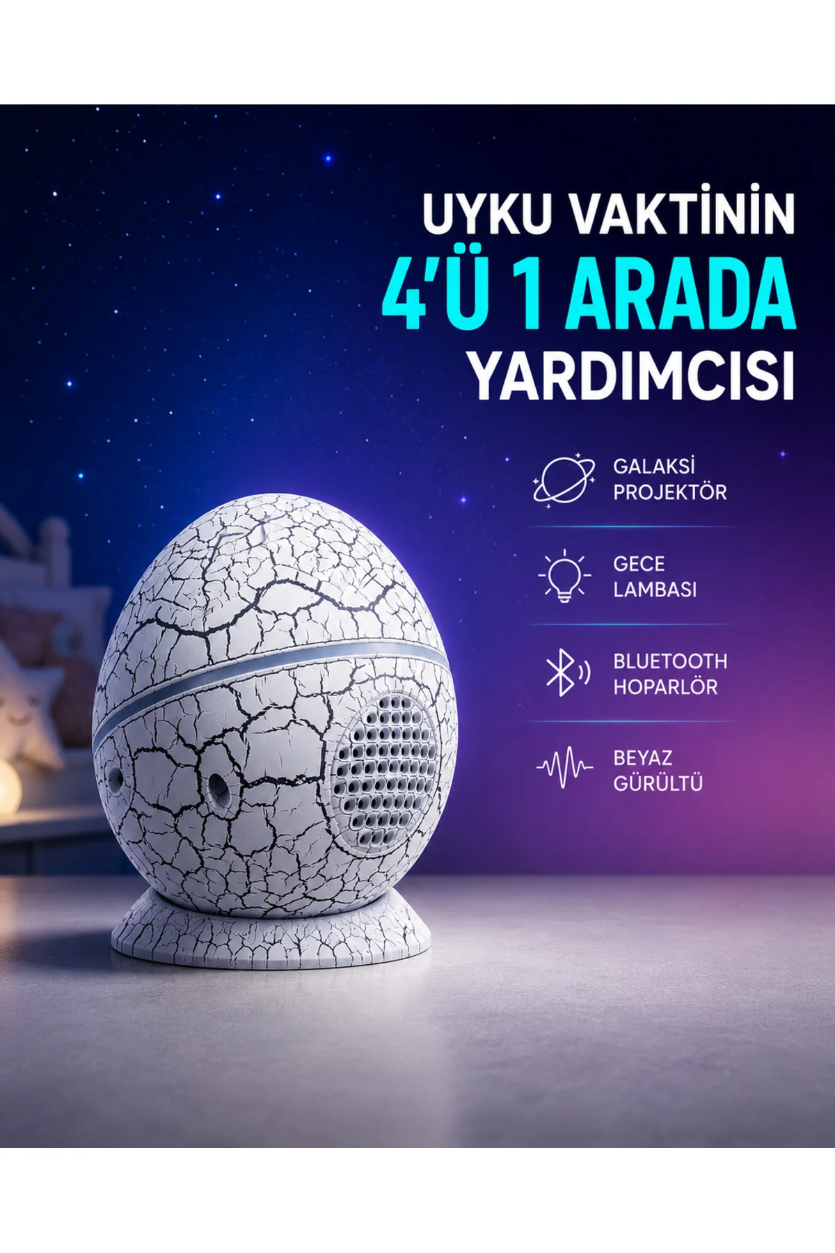 Dinozor Yumurtası Tasarımlı Gece Lambası – Müzik ve Işık Senkronizasyonlu Dinozor Yumurtası Tasarımlı Gece Lambası – Müzik ve Işık Senkronizasyonlu