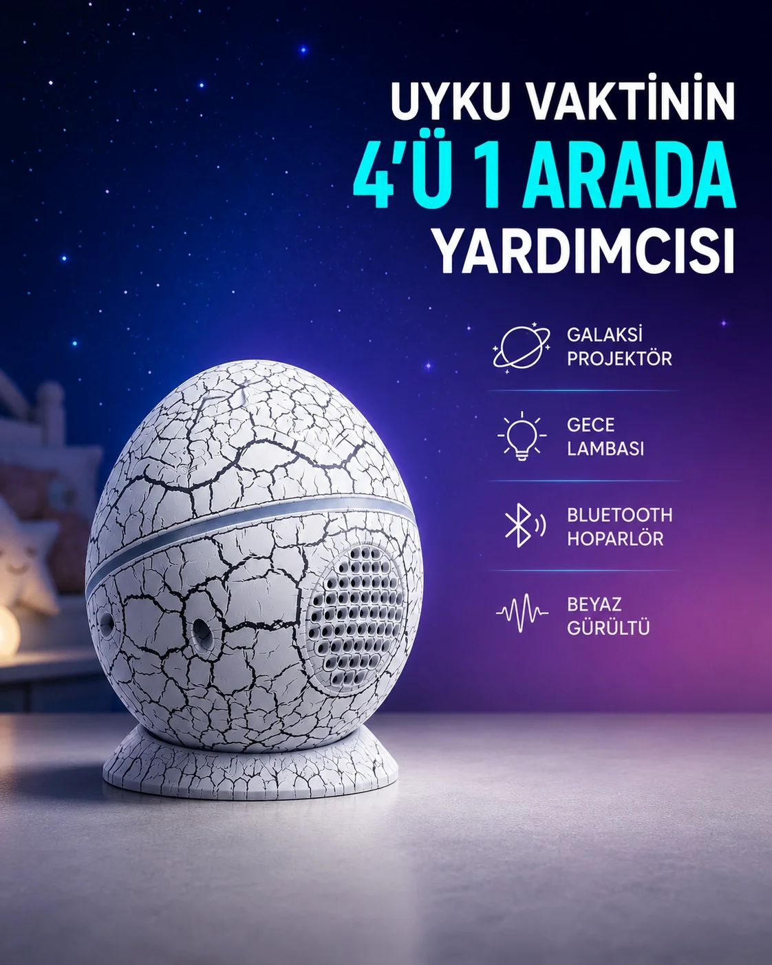 Dinozor Yumurtası Tasarımlı Gece Lambası – Müzik ve Işık Senkronizasyonlu Fiyatı, Yorumları ve Özellikleri