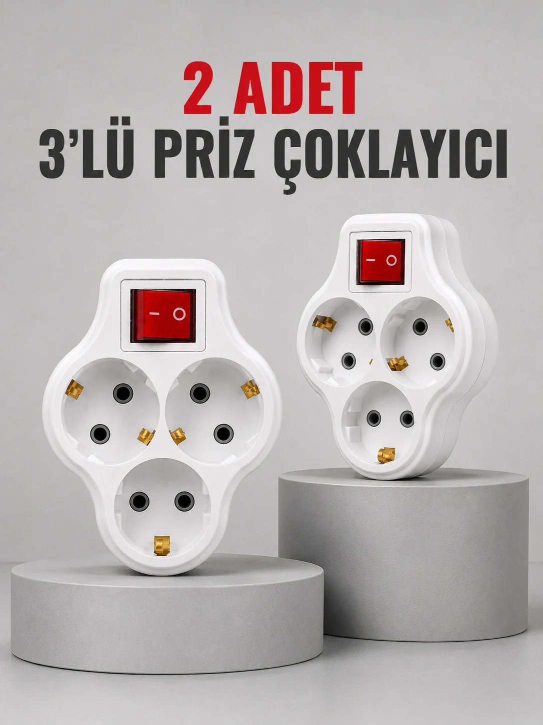Direkt Duvar Prizine Takılan 3’lü Priz Adaptörü Anahtarlı Priz Çoklayıcı 2 Adet Direkt Duvar Prizine Takılan 3’lü Priz Adaptörü Anahtarlı Priz Çoklayıcı 2 Adet