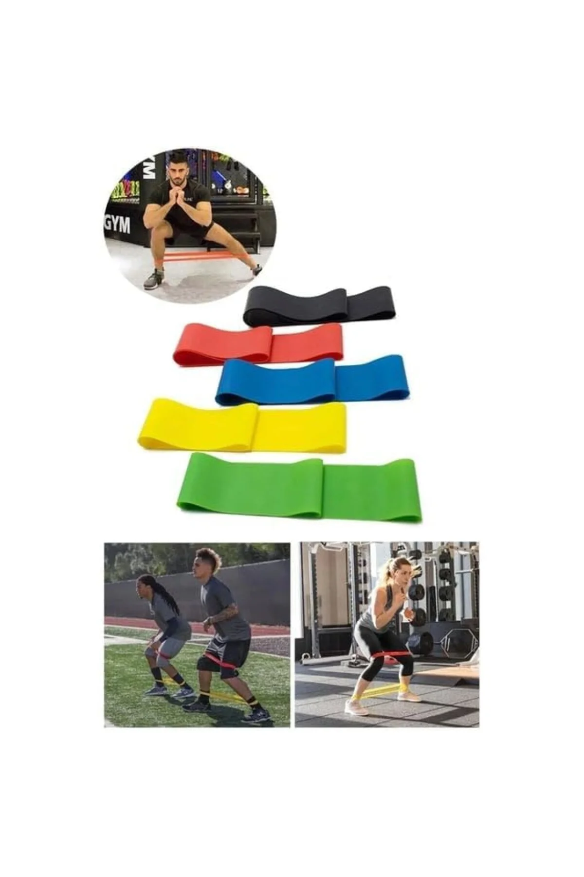 Direnç Bandı 5 Adet Farklı Dirençte Pilates Squat Aerobik Bandı -