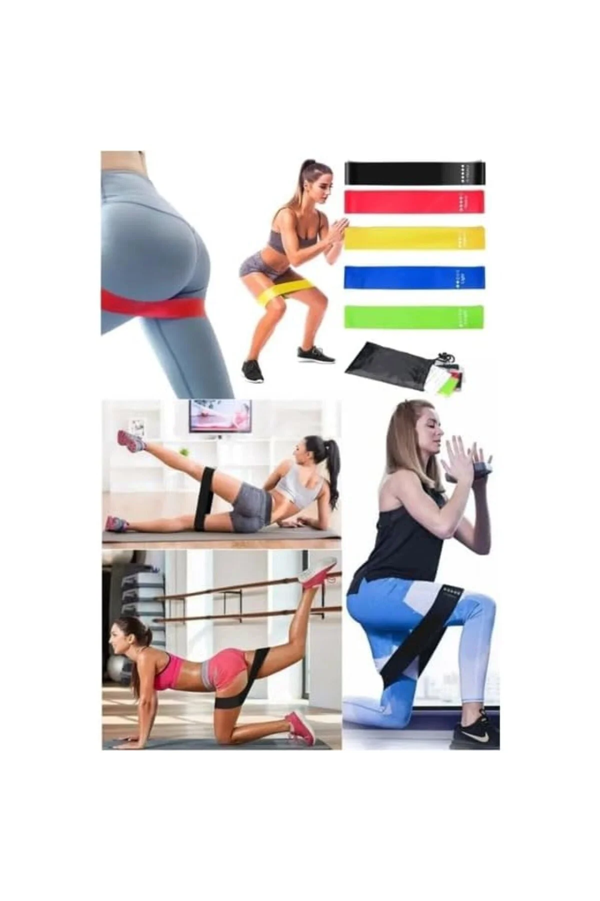 Direnç Bandı 5 Adet Farklı Dirençte Pilates Squat Aerobik Bandı -