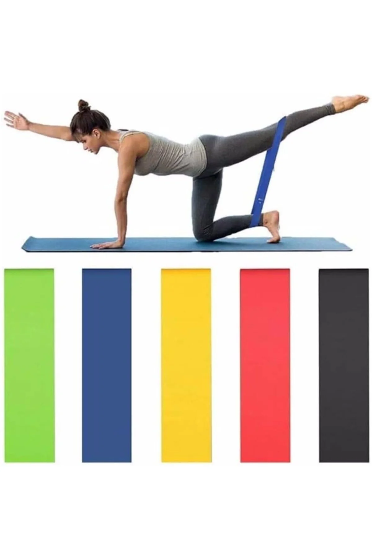 Direnç Bandı 5 Adet Farklı Dirençte Pilates Squat Aerobik Bandı -