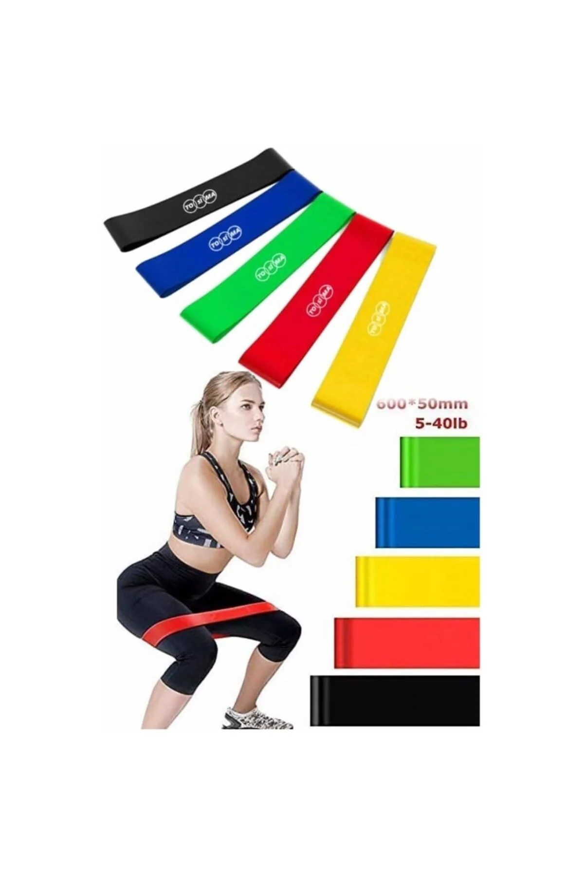 Direnç Bandı 5 Adet Farklı Dirençte Pilates Squat Aerobik Bandı -