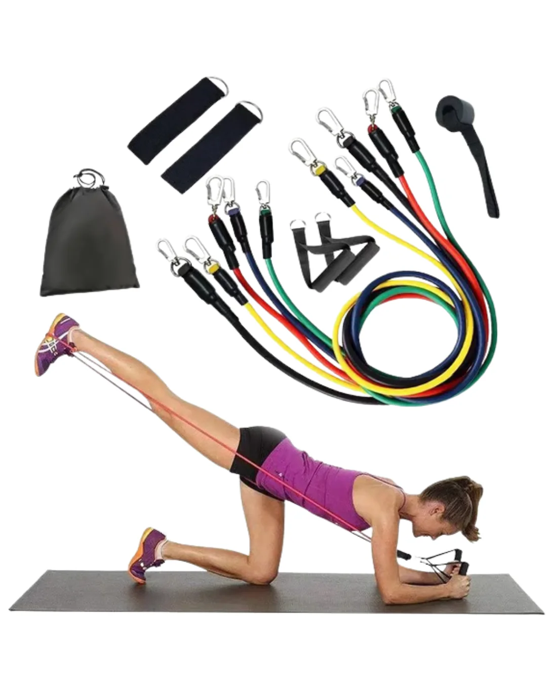 Direnç Seviyeli Pilates ve Fitness Egzersiz Bandı Seti Kapı Askıl