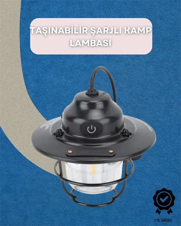 Dış Mekan Şık LED Fener – 4400mAh Pil, IPX4 Su Geçirmez, Asılabilir, 97 Saat Kullanım