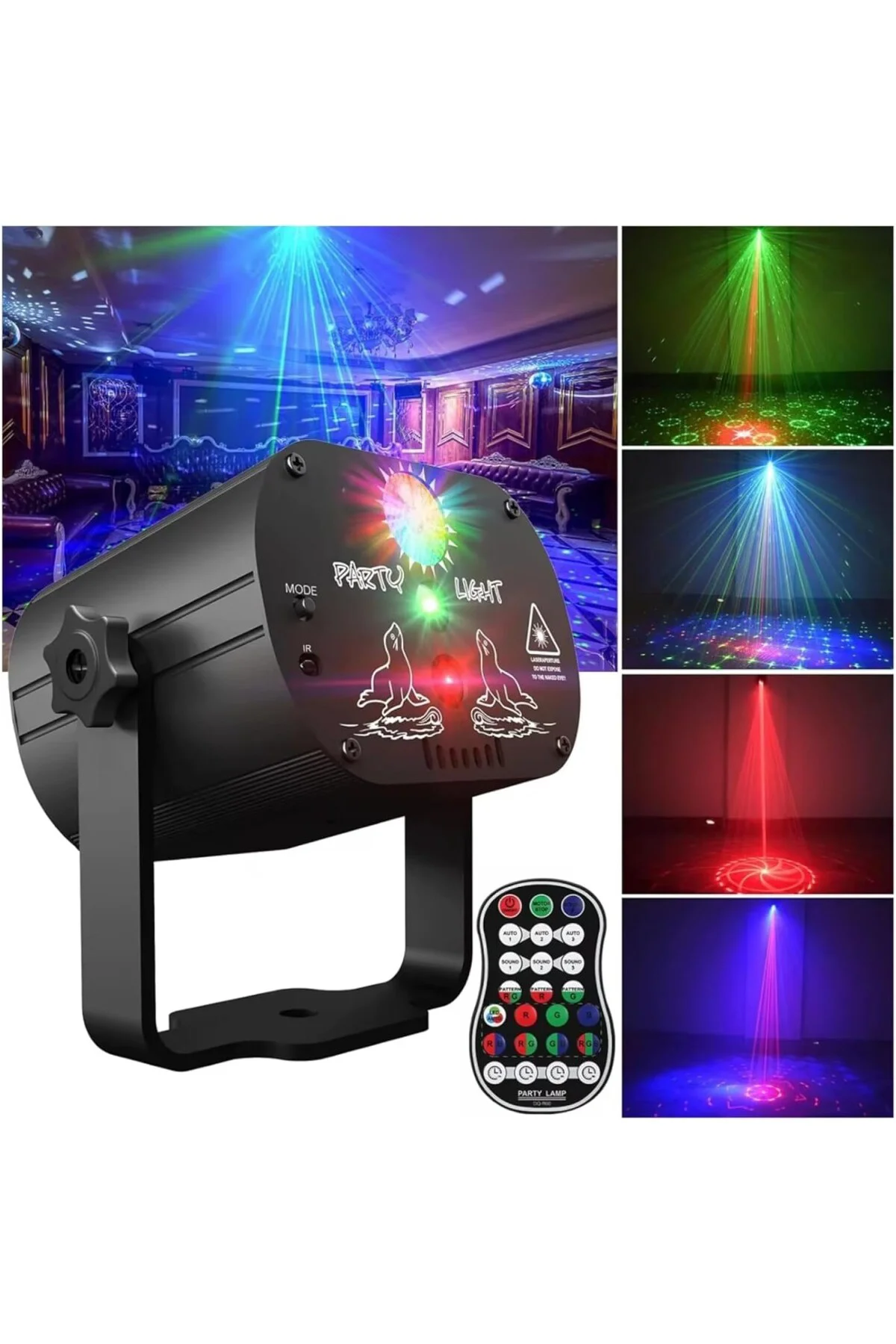 Disko Lazer Işığı - 60 Patern Işık Modlu Parti Işığı, Desenli Lazer Yansıtma, Otomatik Z