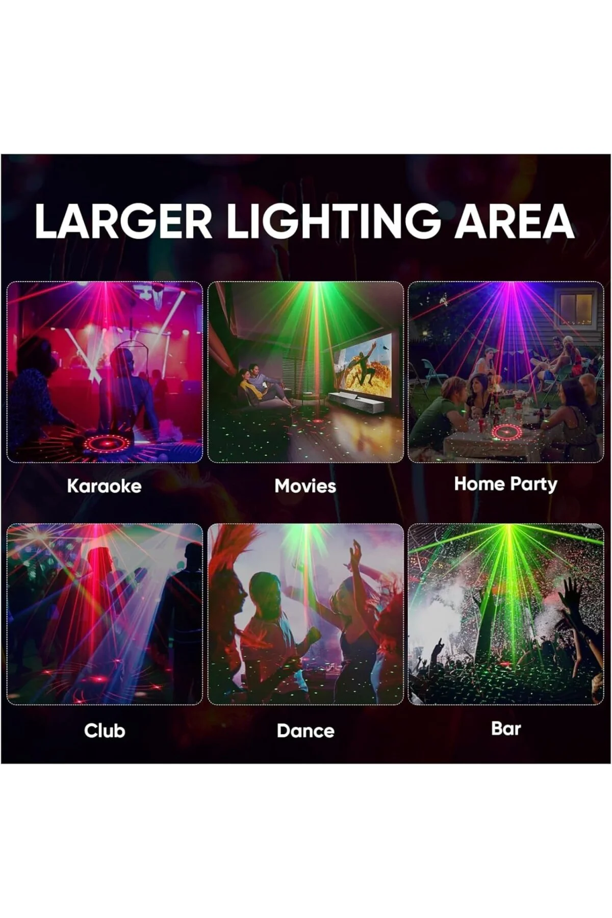 Disko Lazer Işığı - 60 Patern Işık Modlu Parti Işığı, Desenli Lazer Yansıtma, Otomatik Z