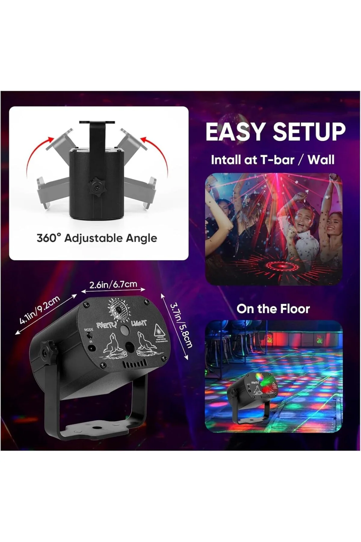 Disko Lazer Işığı - 60 Patern Işık Modlu Parti Işığı, Desenli Lazer Yansıtma, Otomatik Z