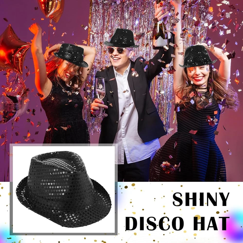 Just Cheap Store Disko Star Siyah Payetli Fötr Şapka Yetişkin Boy