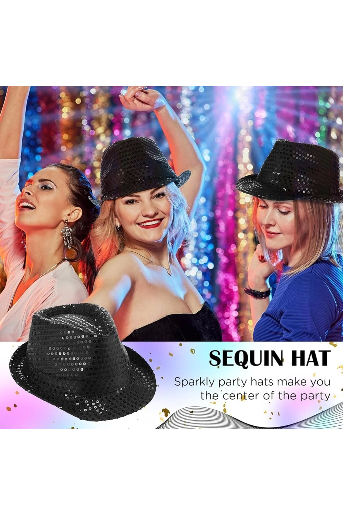 Diğer Marka Disko Star Siyah Payetli Fötr Şapka Yetişkin Boy