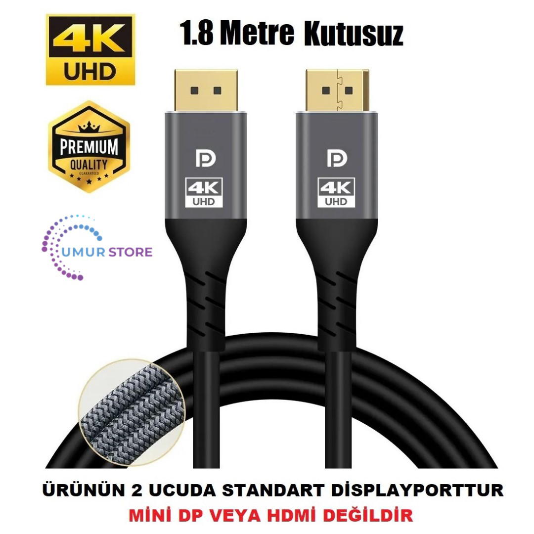 Displayport Dp Kablo 4K Premium 360 Herze Kadar Destekli