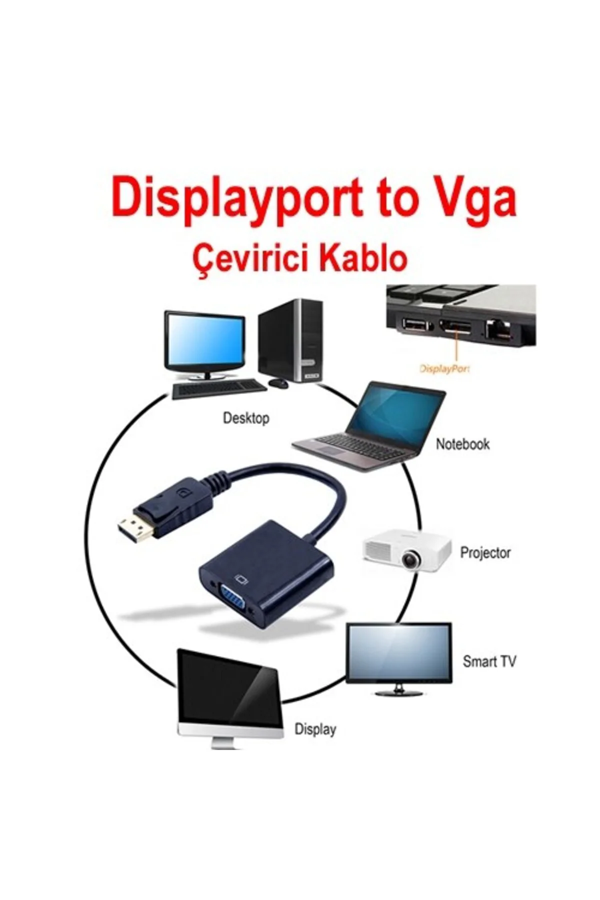 Displayport To Vga Çevirici Adaptör Display Erkek Vga Dişi