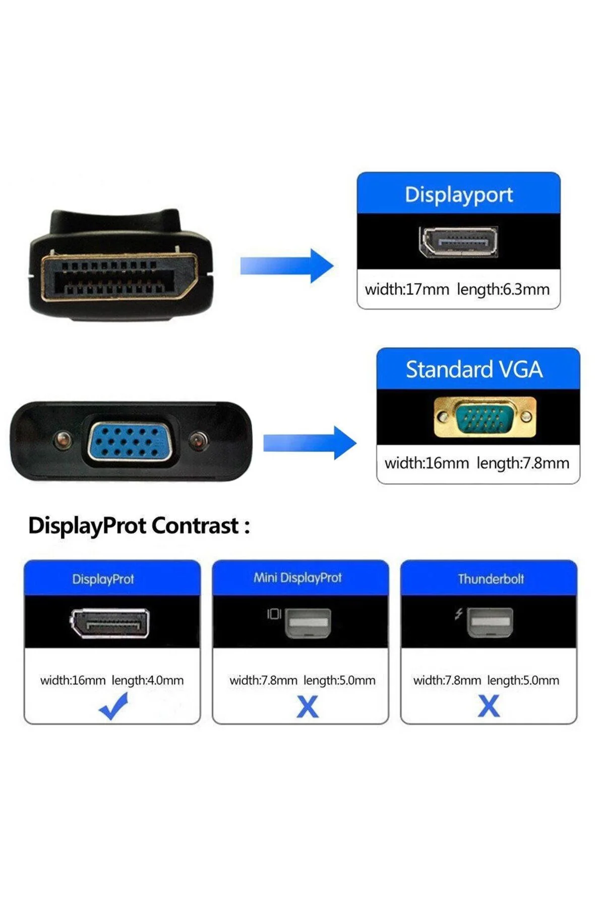 Displayport To Vga Çevirici Adaptör Display Erkek Vga Dişi