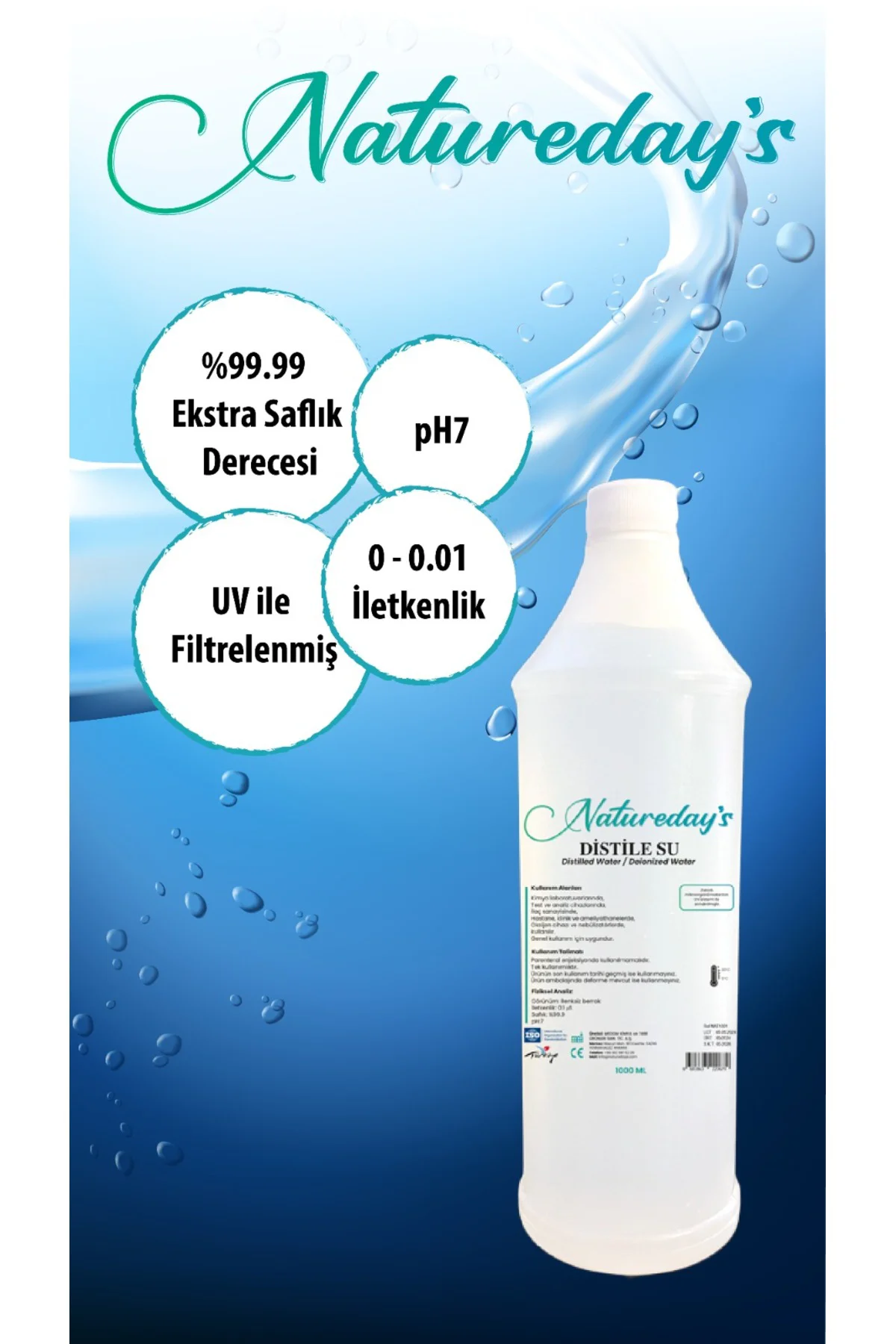 DİSTİLE SU 1000 ML 4 ADET