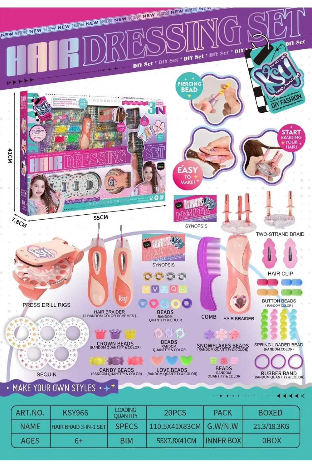 Dıy 3 İn 1 Hair Dressing Set / Ksy966