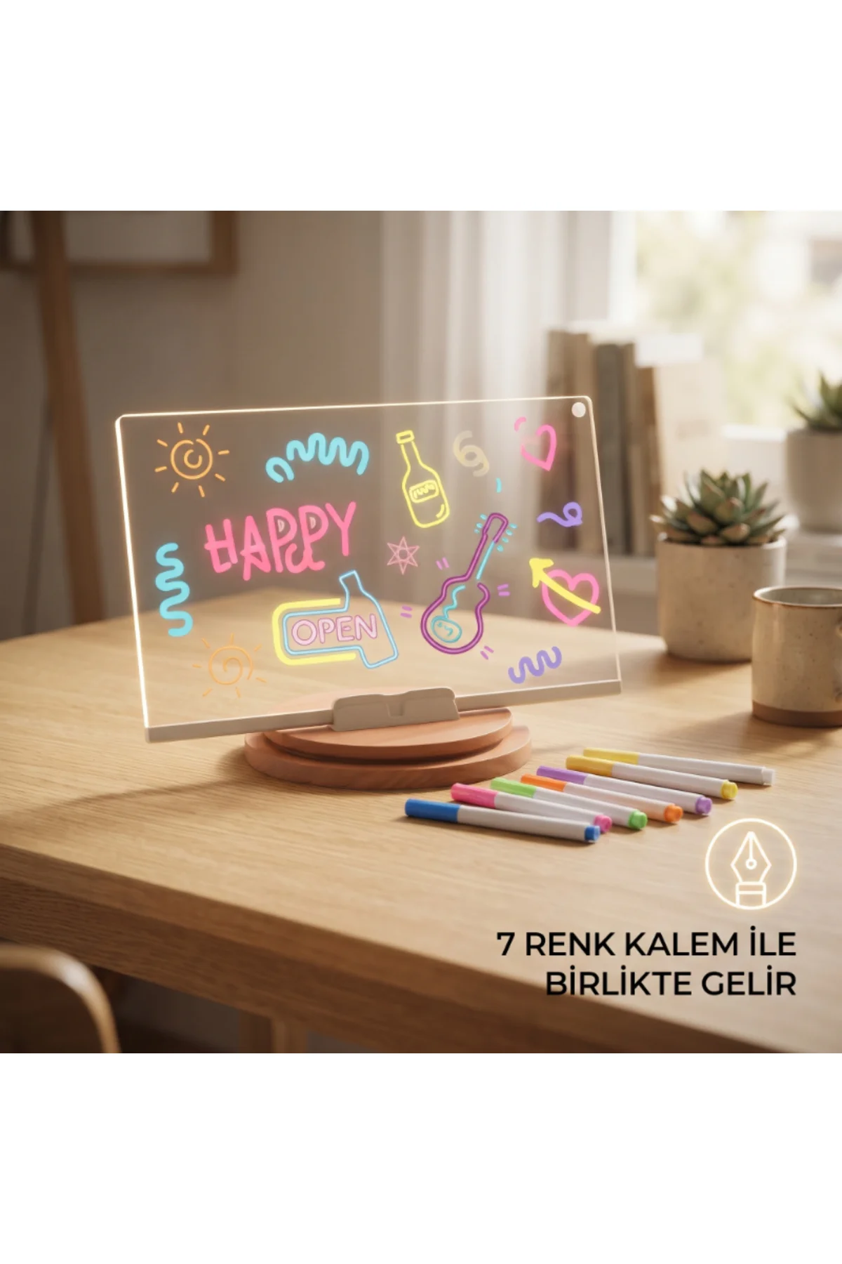 DIY LED Yazı Panosu - Gece Lambası - 7 Renk Kalem Hediyeli - 6 Çizim Şablonu - Görsel 2