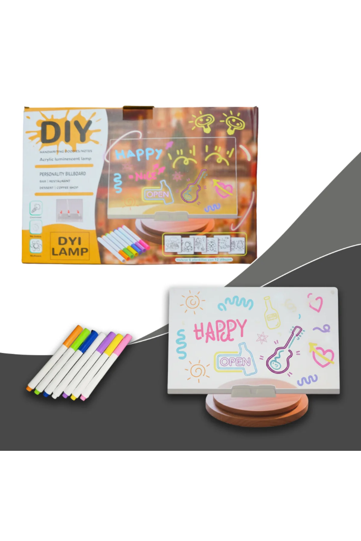 DIY LED Yazı Panosu - Gece Lambası - 7 Renk Kalem Hediyeli - 6 Çizim Şablonu - Görsel 5