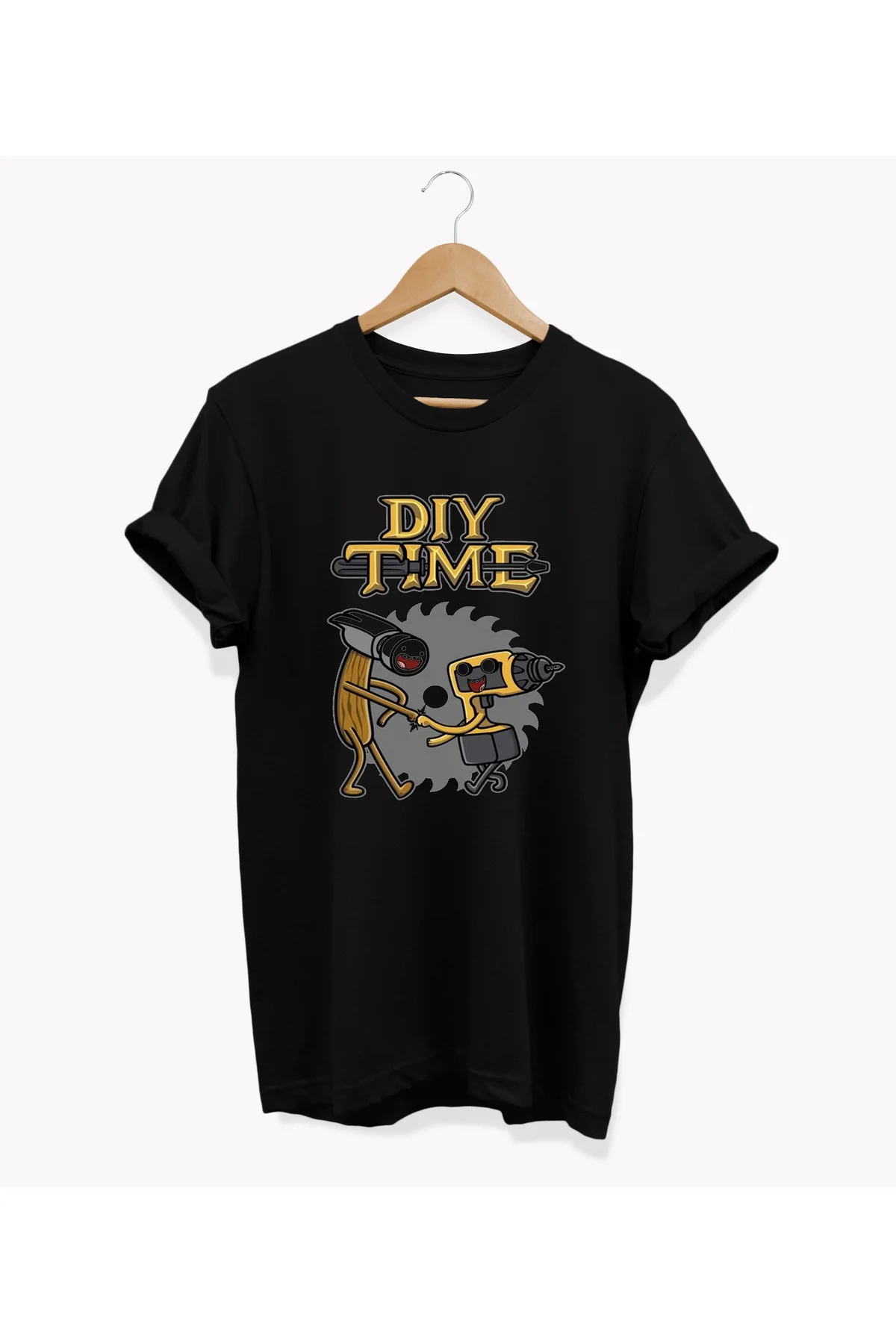 , DIY Tıme Baskılı, %100 Pamuk, Bisiklet Yaka, Oversize T-shirt, 
