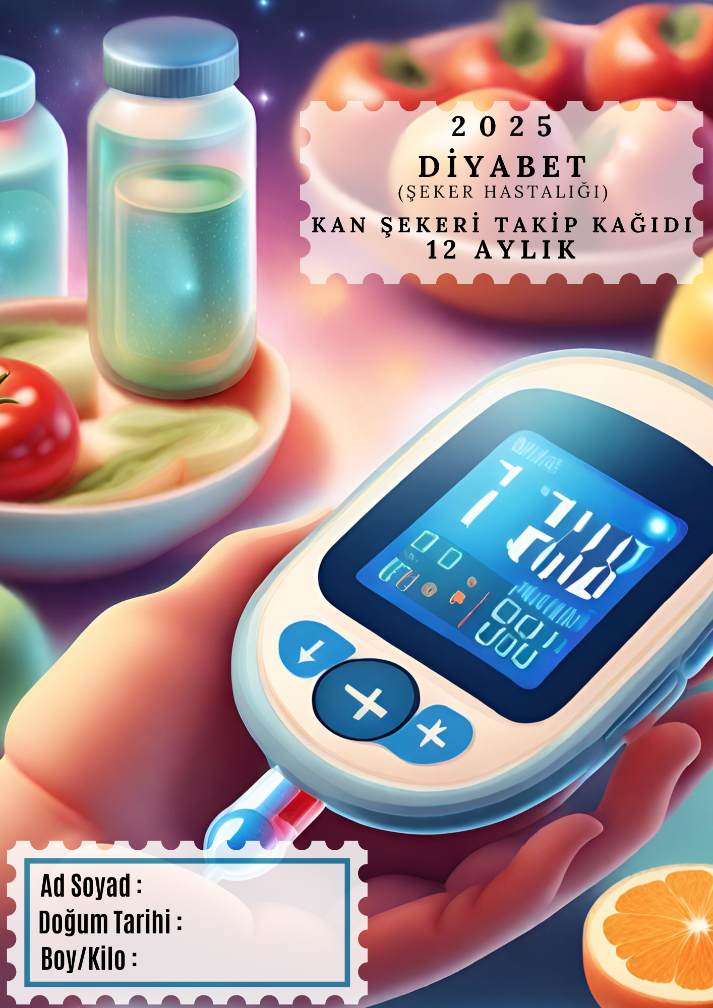 P Parla Diyabet Kan Şekeri Takip Çizelgesi Defteri A Kalite Özel Tasarim 12 Aylik 2025