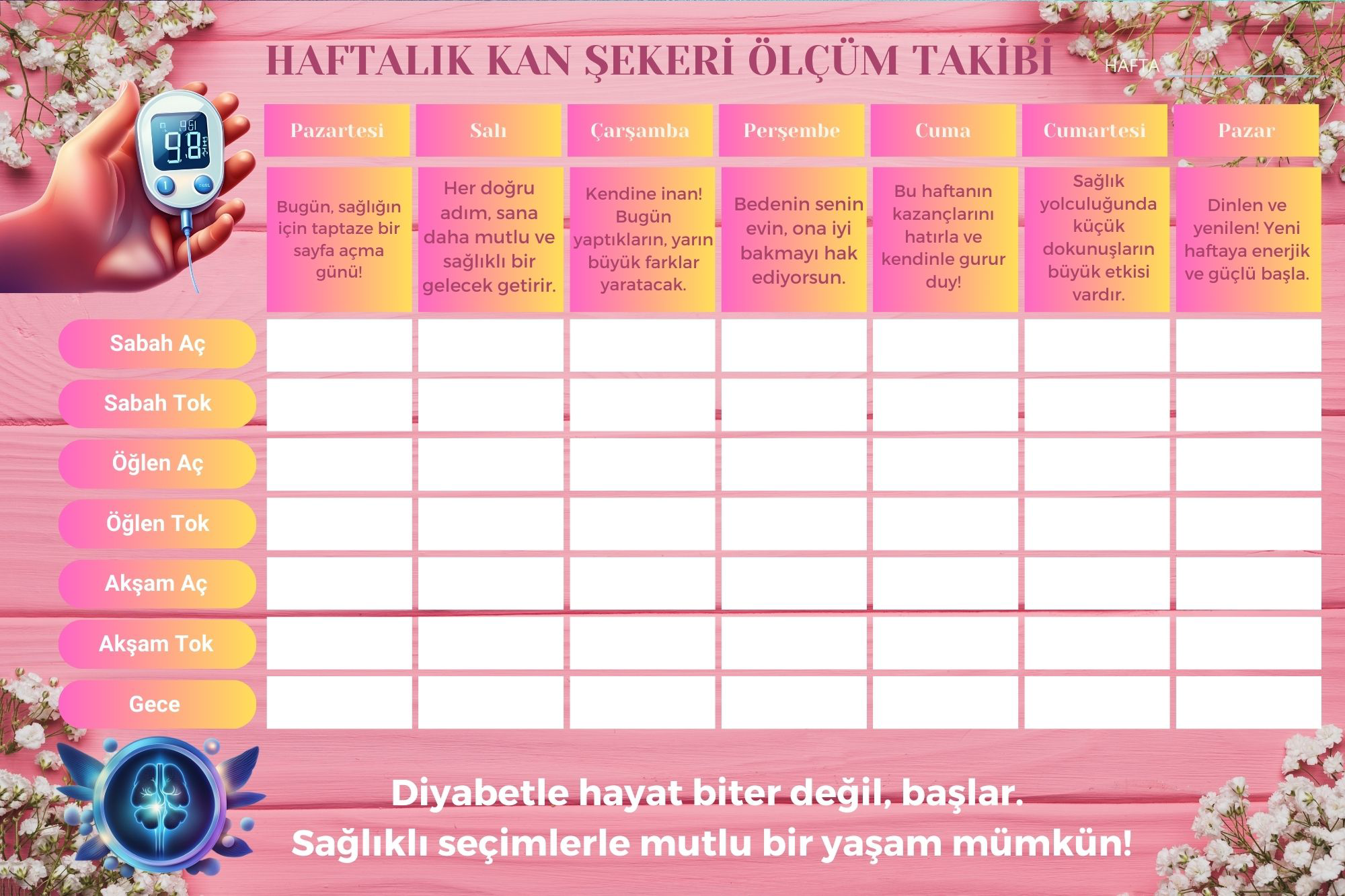 P Parla Diyabet Ölçüm Takip Çizelgesi Defteri A Kalite Özel Tasarim 3 Aylik A5