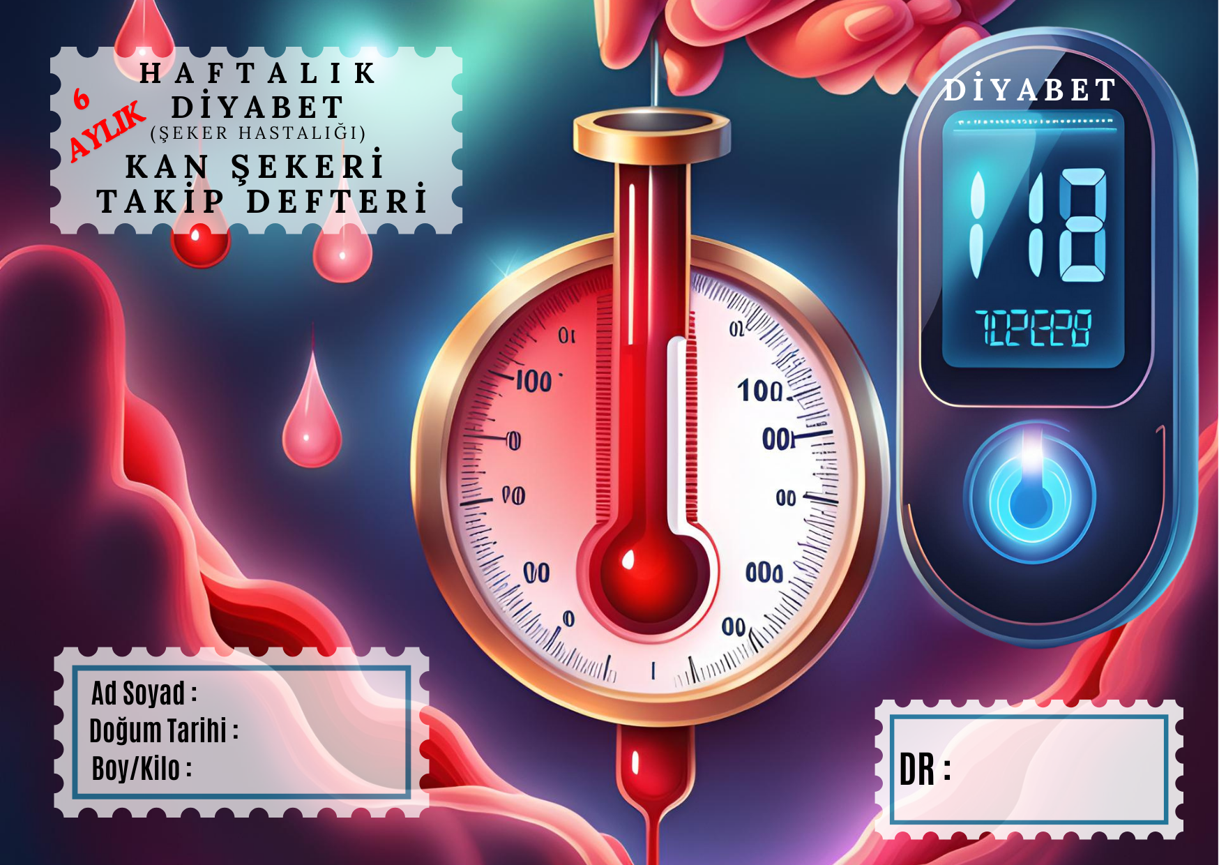 P Parla Diyabet Ölçüm Takip Çizelgesi Defteri A Kalite Özel Tasarim 6 Aylik A6 Yüksek Motiveli