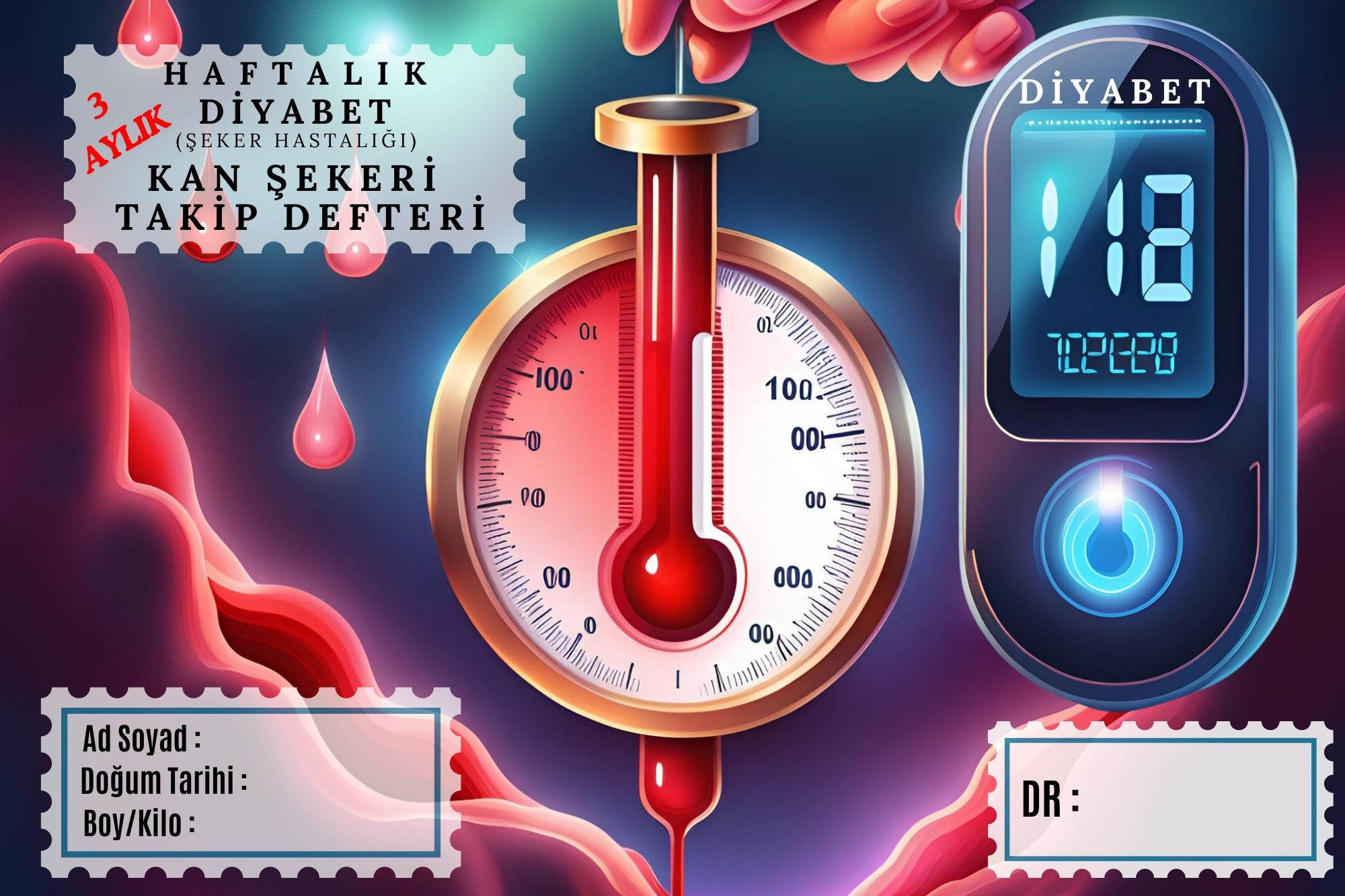P Parla Diyabet Ölçüm Takip Çizelgesi Defteri A Kalite Özel Tasarim 3 Aylik A5