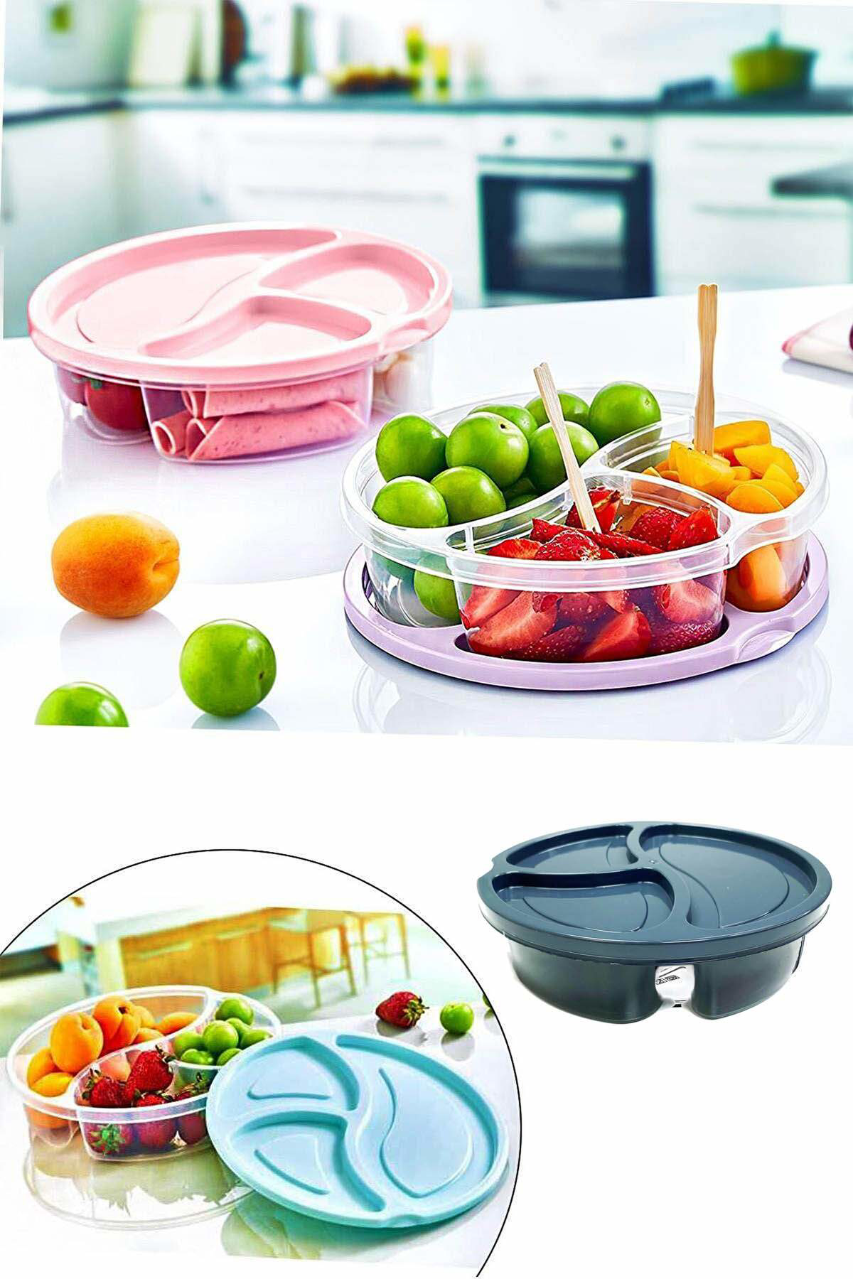 Just Cheap Store Diyet Saklama Kabi 3 Bölmeli Pratik Yuvarlak Beslenme Kahvalti Ka