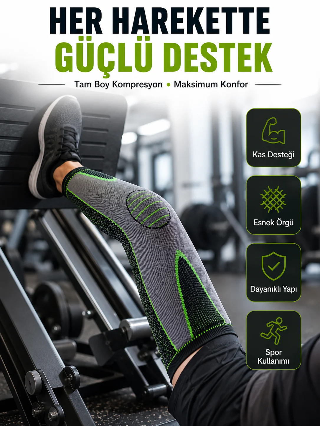 Diz Destekliği Fitness, Koşu ve Antrenman İçin Kompresyon Dizlik