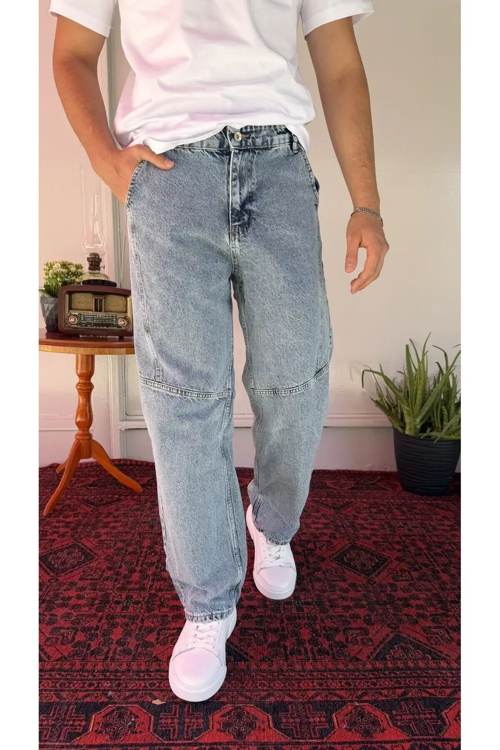 Diz Dikiş Detaylı Relax Baggy Jean