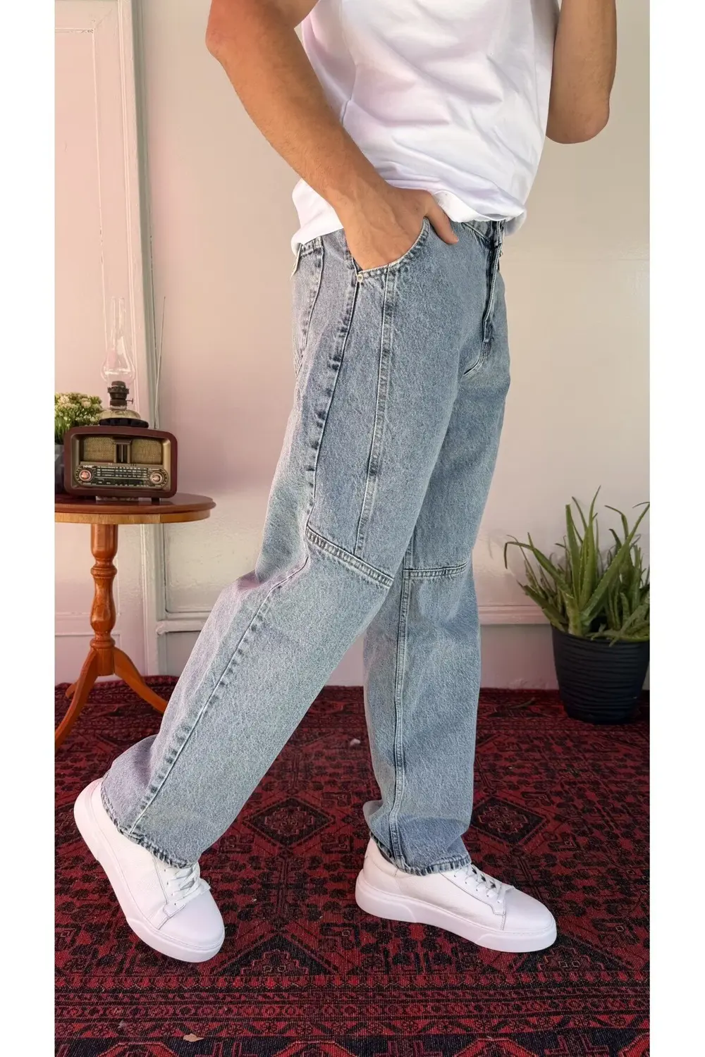 Diz Dikiş Detaylı Relax Baggy Jean
