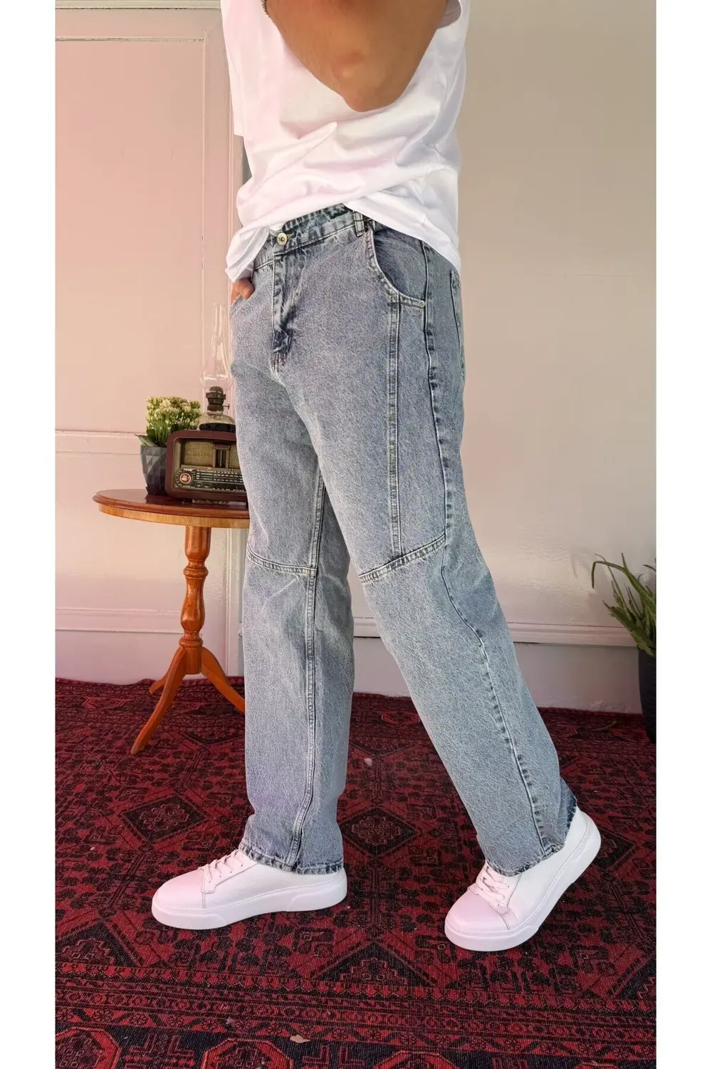 Diz Dikiş Detaylı Relax Baggy Jean