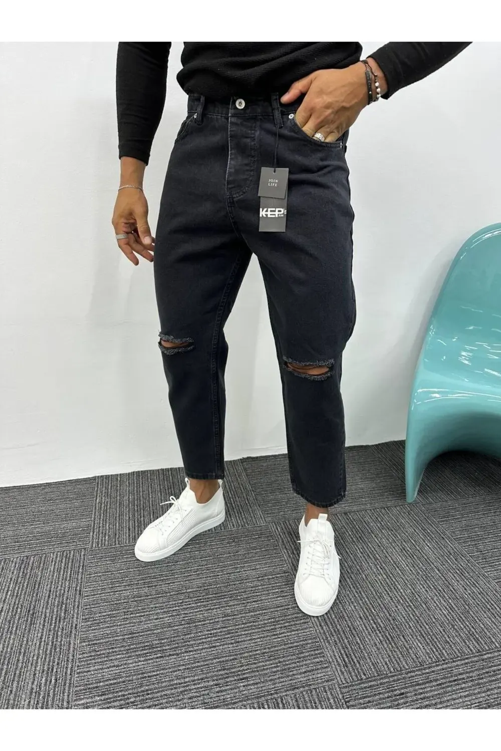 Diz Yırtık Boyfriend Jean